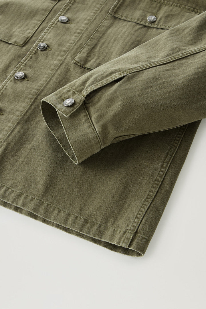 Military Overshirt in Pure Cotton (Military Green) - Detail View 2