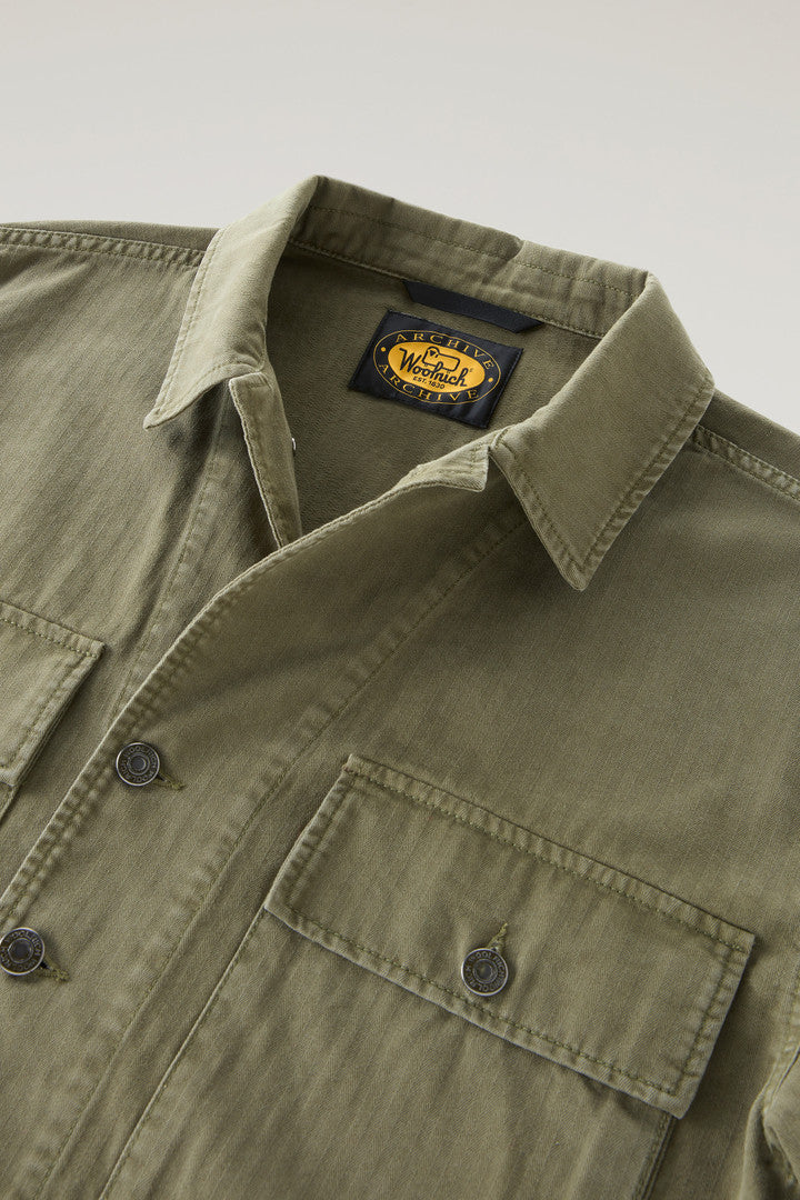 Military Overshirt in Pure Cotton (Military Green) - Detail View 1