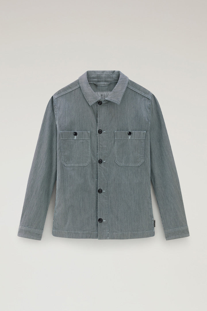 Striped Overshirt in Cotton Blend (Blue Stripe) - Main View