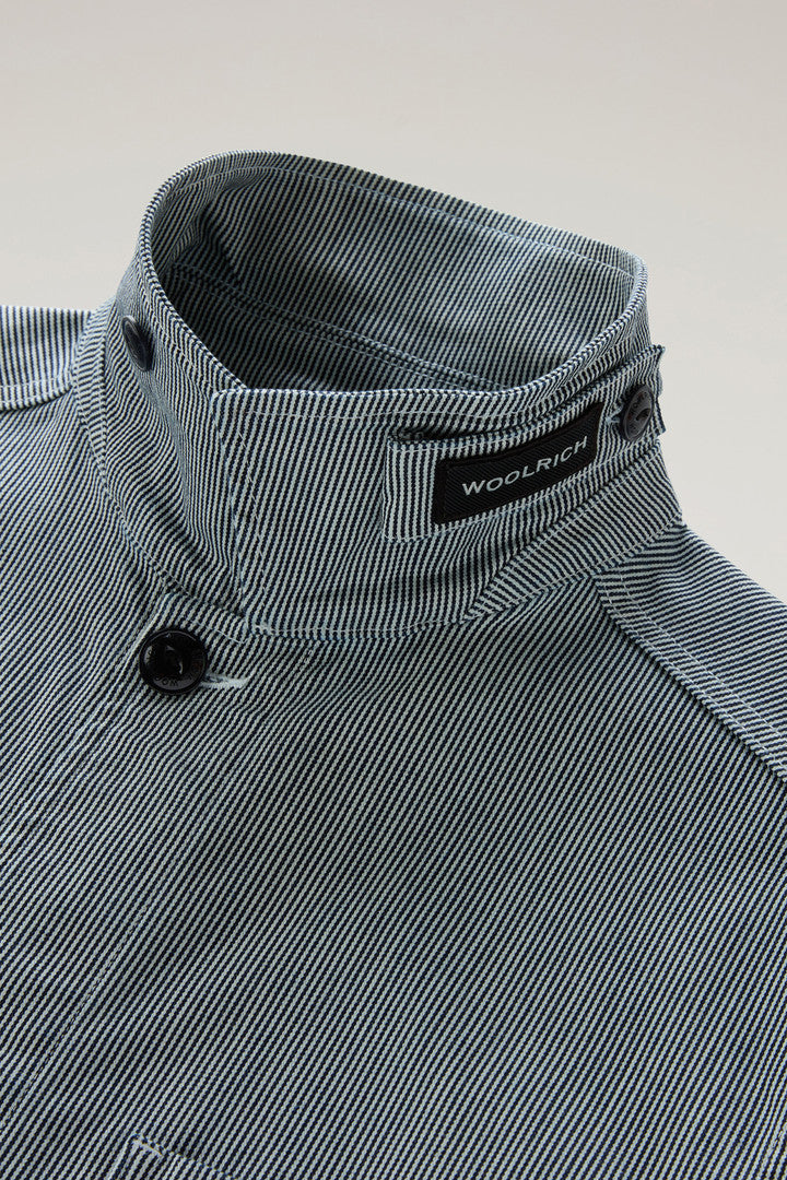 Striped Overshirt in Cotton Blend (Blue Stripe) - Detail View 3