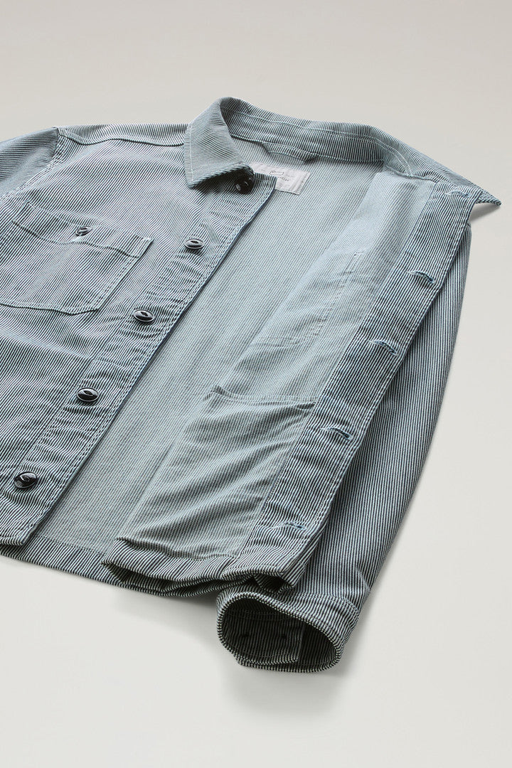 Striped Overshirt in Cotton Blend (Blue Stripe) - Detail View 5