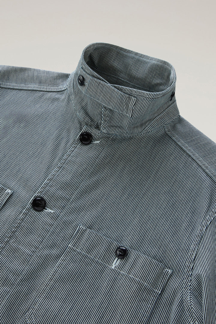 Striped Overshirt in Cotton Blend (Blue Stripe) - Detail View 2