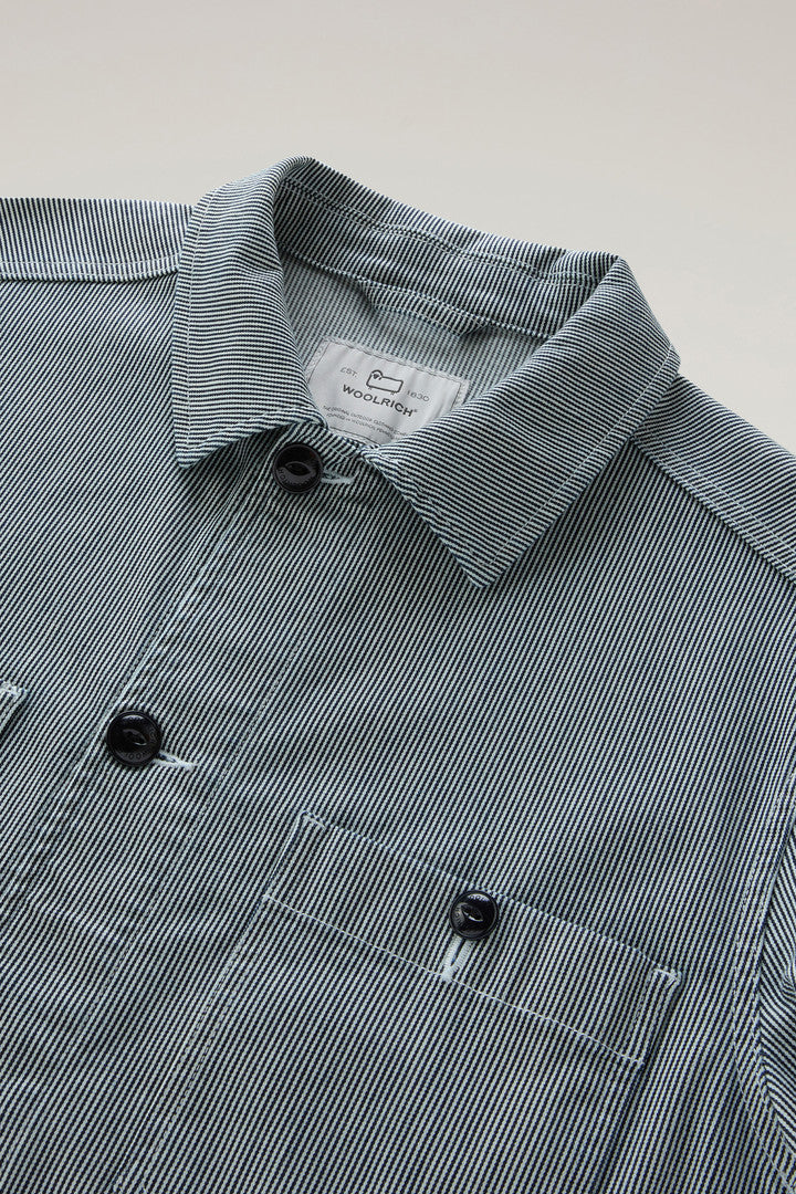 Striped Overshirt in Cotton Blend (Blue Stripe) - Detail View 1