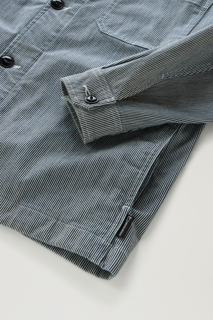 Striped Overshirt in Cotton Blend (Blue Stripe) - Detail View 4