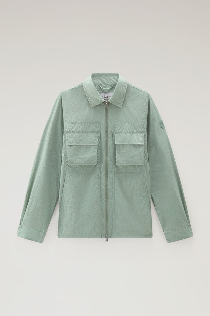 Overshirt in Crinkle Nylon (Pastel Indigo) - Detail View 6