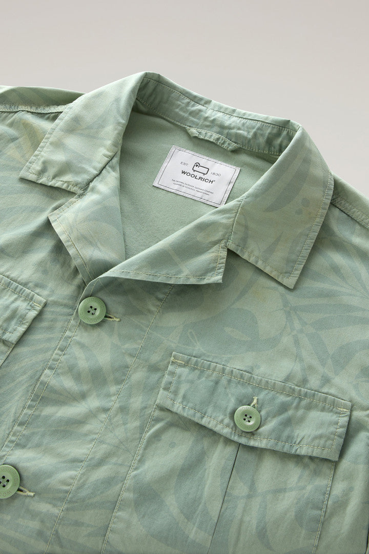 Garment-Dyed Shirt Jacket in Printed Pure Cotton (Sage Flower) - Detail View 1