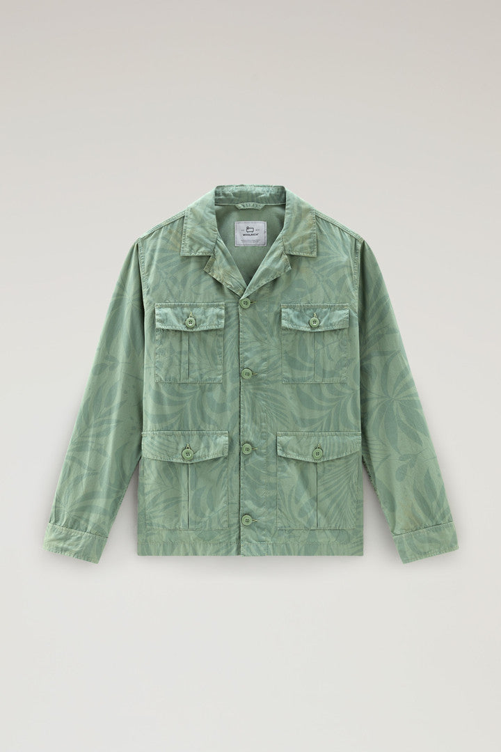 Garment-Dyed Shirt Jacket in Printed Pure Cotton (Sage Flower) - Main View