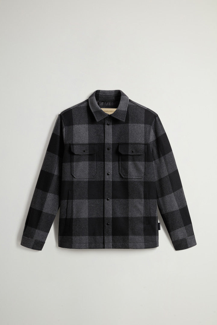 Alaskan Padded Overshirt in Checked Italian Wool Blend (Red Buffalo) - Detail View 14