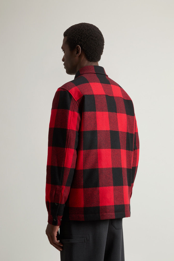 Alaskan Padded Overshirt in Checked Italian Wool Blend (Red Buffalo) - Detail View 3