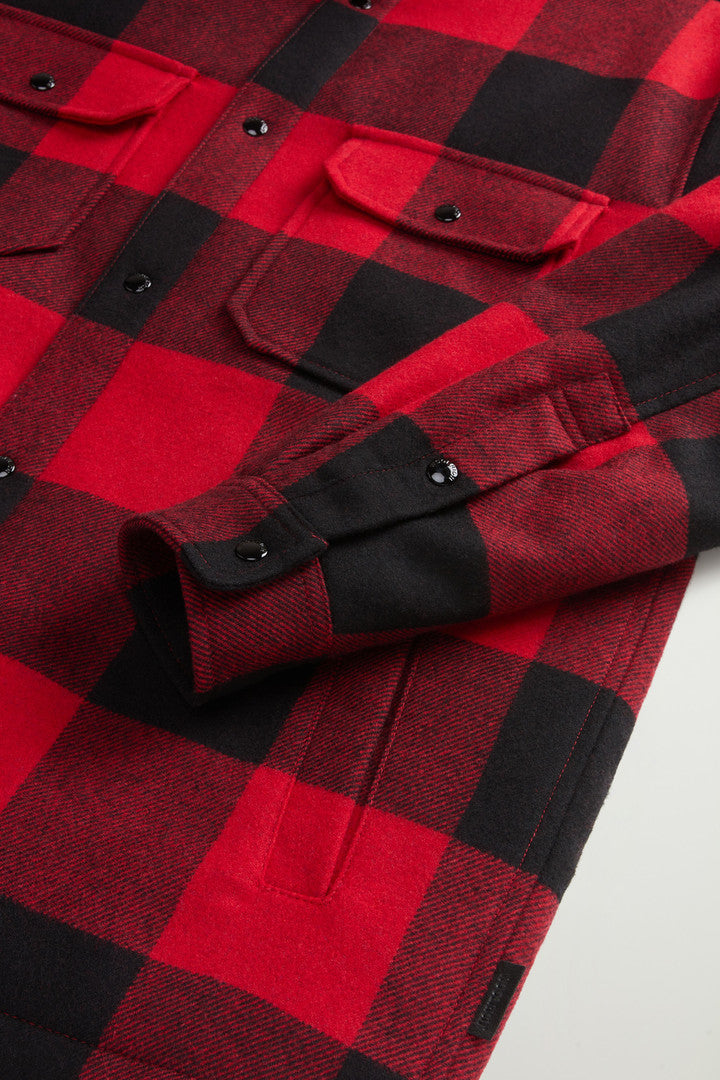 Alaskan Padded Overshirt in Checked Italian Wool Blend (Red Buffalo) - Detail View 7