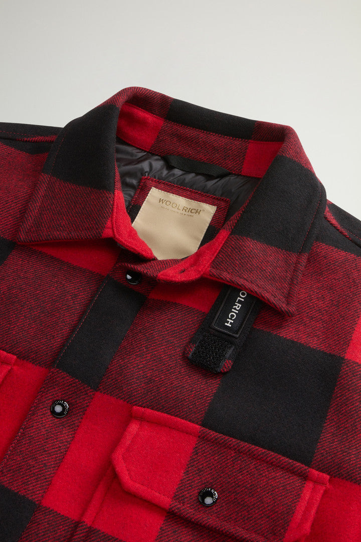 Alaskan Padded Overshirt in Checked Italian Wool Blend (Red Buffalo) - Detail View 5