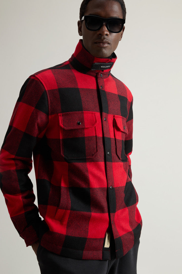 Alaskan Padded Overshirt in Checked Italian Wool Blend (Red Buffalo) - Detail View 4