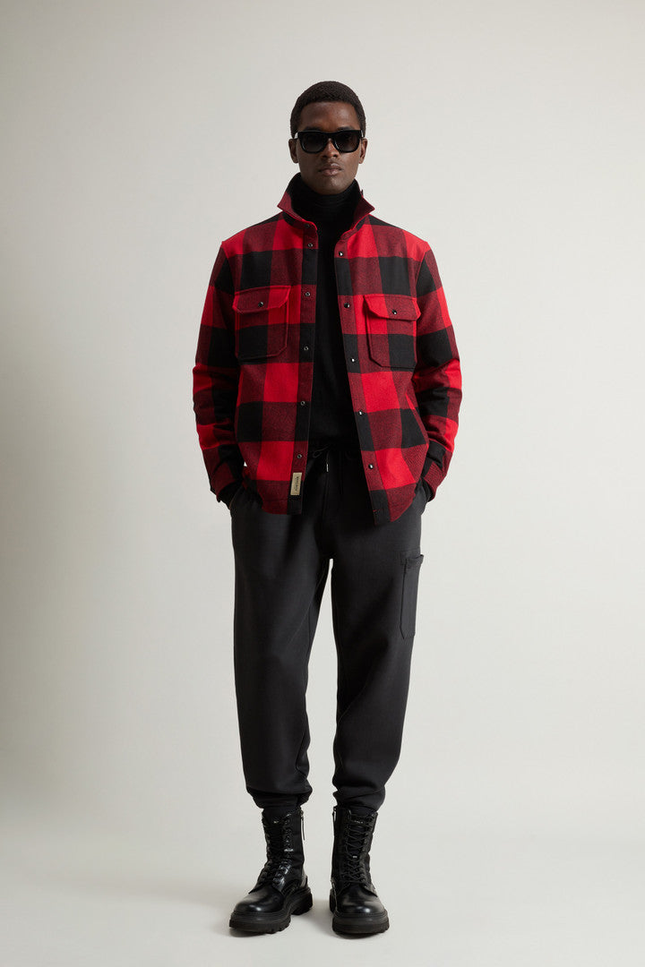 Alaskan Padded Overshirt in Checked Italian Wool Blend (Red Buffalo) - Detail View 2