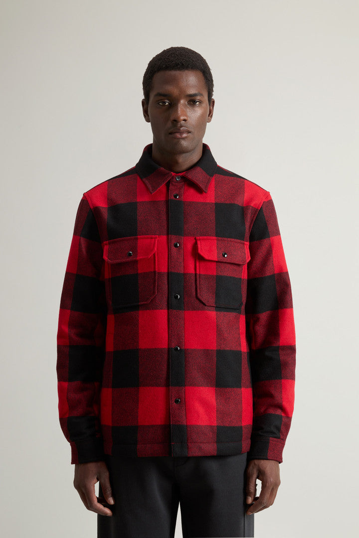 Alaskan Padded Overshirt in Checked Italian Wool Blend (Red Buffalo) - Detail View 1