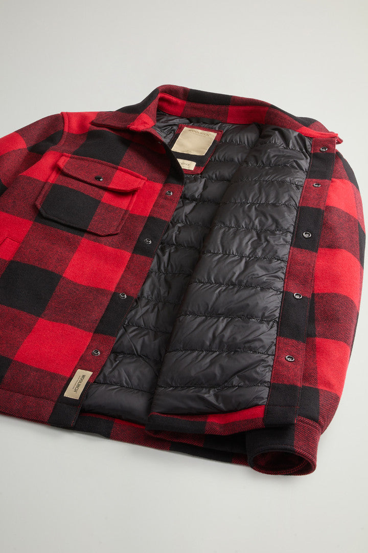 Alaskan Padded Overshirt in Checked Italian Wool Blend (Red Buffalo) - Detail View 9