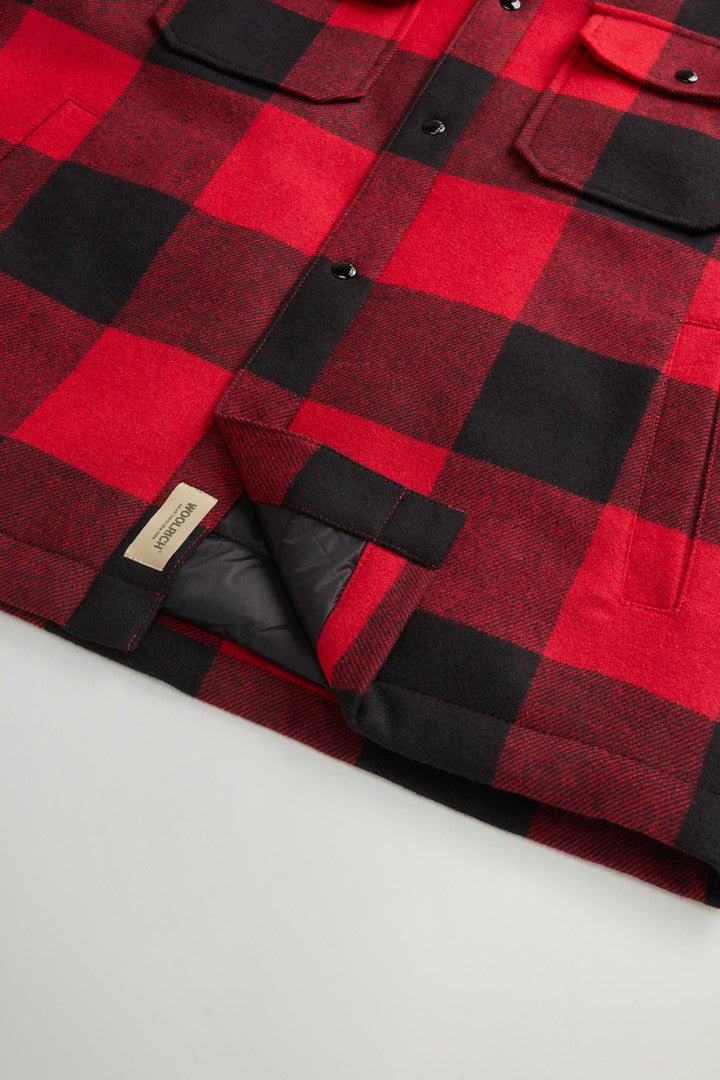 Alaskan Padded Overshirt in Checked Italian Wool Blend (Red Buffalo) - Detail View 8