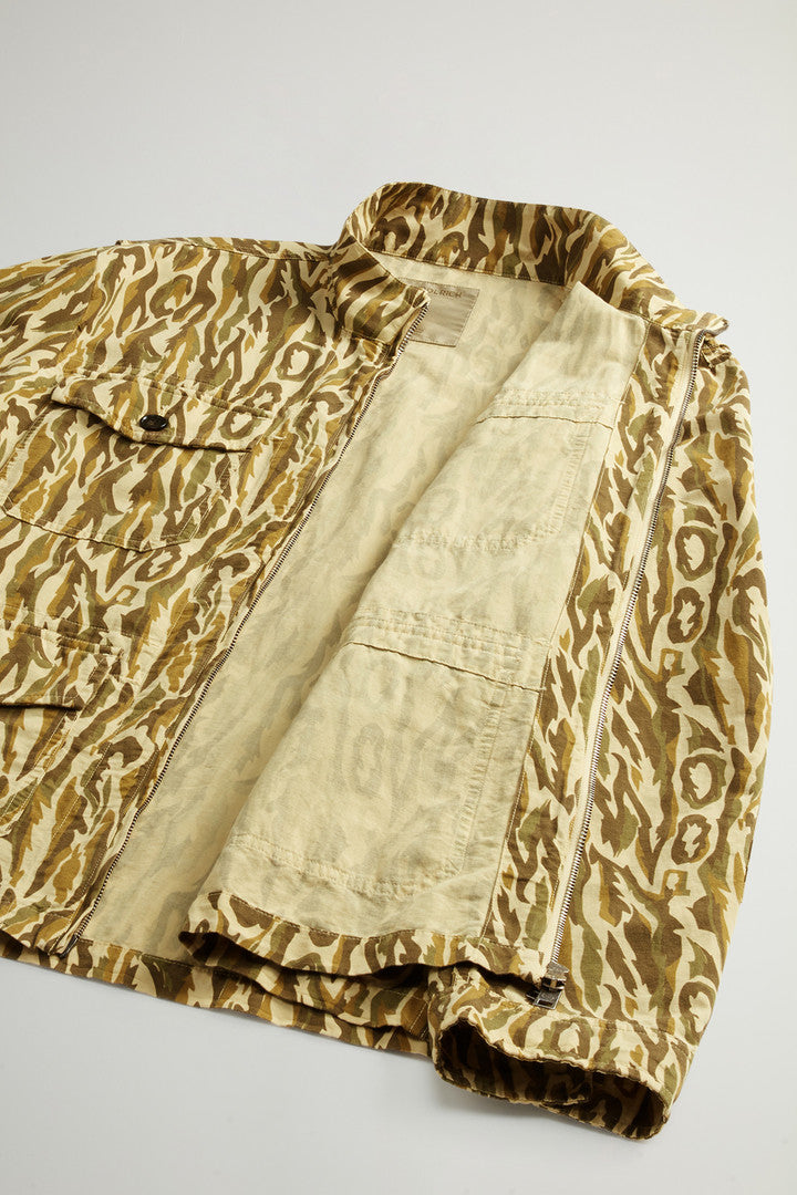 Garment-Dyed Linen-Blend Overshirt with Shadowbark Motif (Beige Camo) - Detail View 7