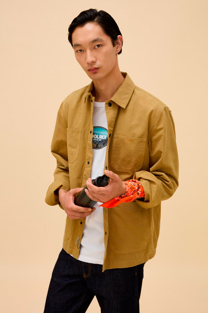 Garment-Dyed Pure Cotton Canvas Overshirt (Antique Bronze) - Detail View 9