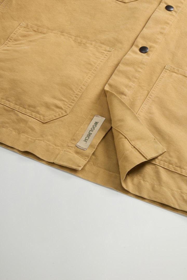 Garment-Dyed Pure Cotton Canvas Overshirt (Antique Bronze) - Detail View 7