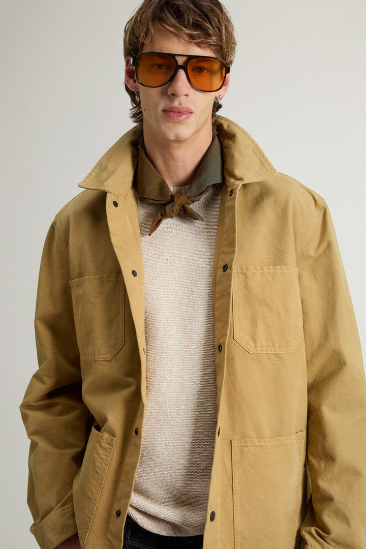 Garment-Dyed Pure Cotton Canvas Overshirt (Antique Bronze) - Detail View 4