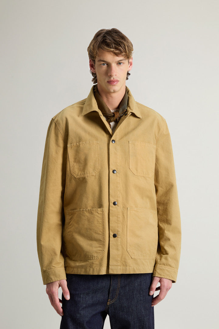 Garment-Dyed Pure Cotton Canvas Overshirt (Antique Bronze) - Detail View 1