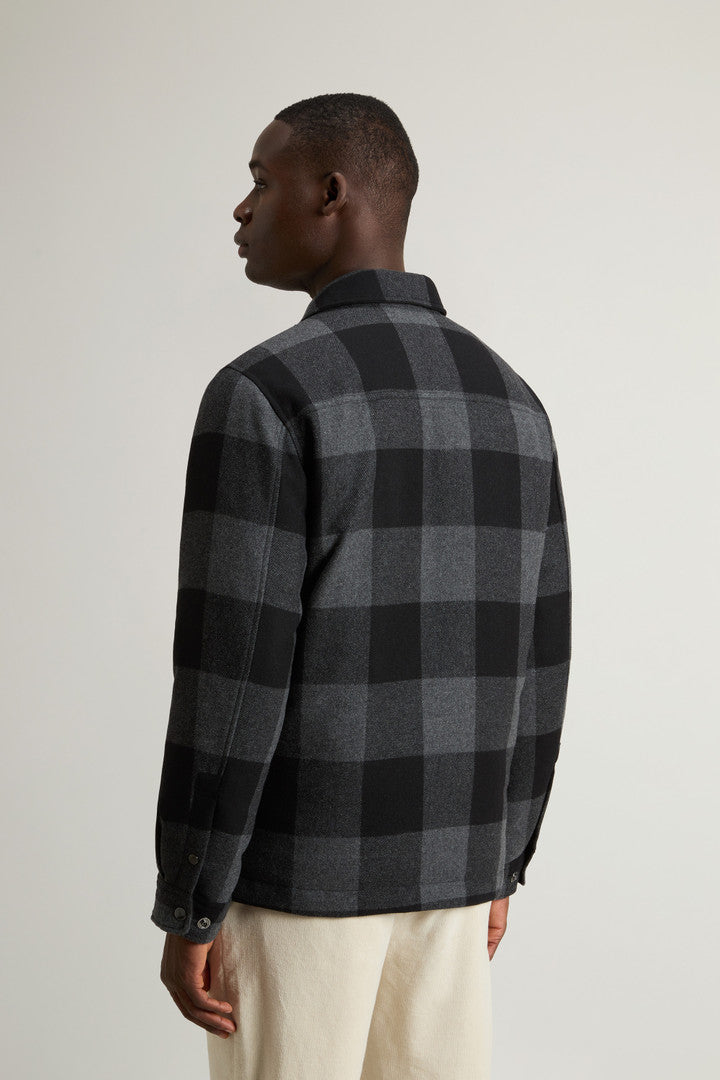 Alaskan Check Overshirt in Recycled Italian Wool Blend (Charcoal Buffalo) - Detail View 3