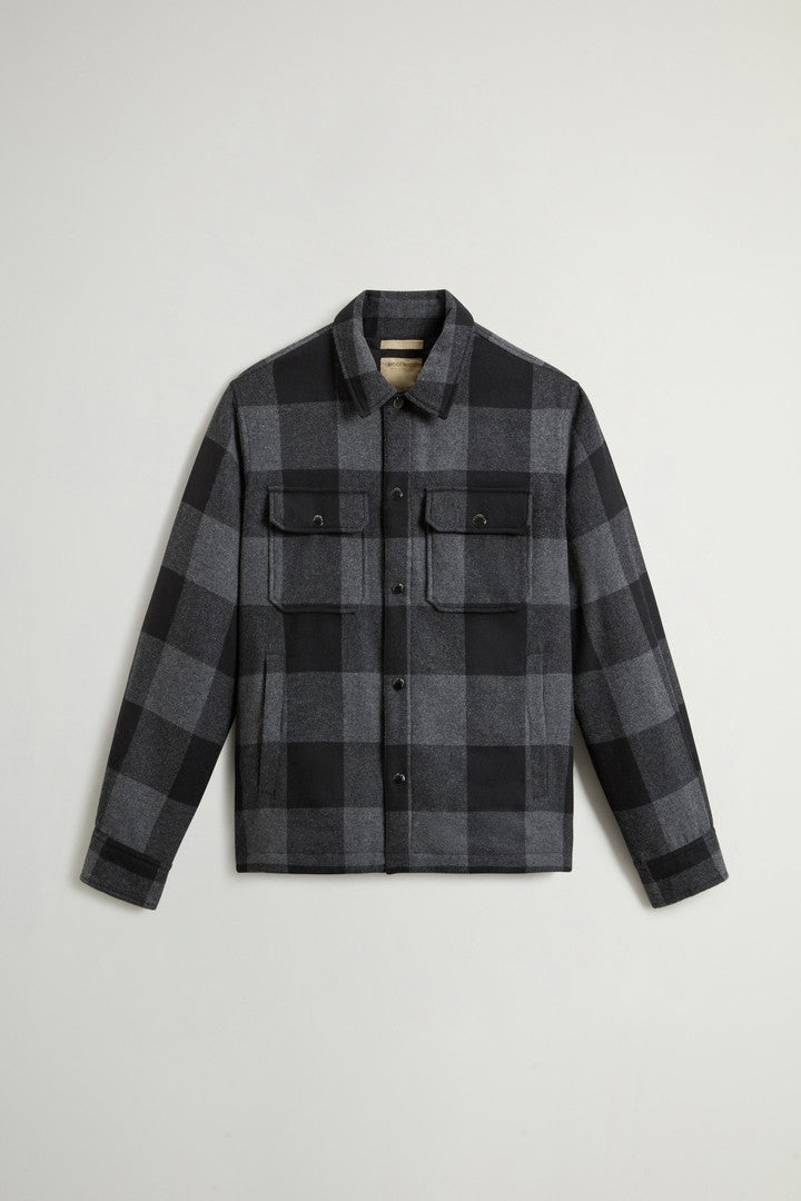 Alaskan Check Overshirt in Recycled Italian Wool Blend (Charcoal Buffalo) - Main View