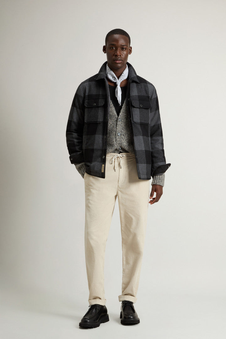 Alaskan Check Overshirt in Recycled Italian Wool Blend (Charcoal Buffalo) - Detail View 2