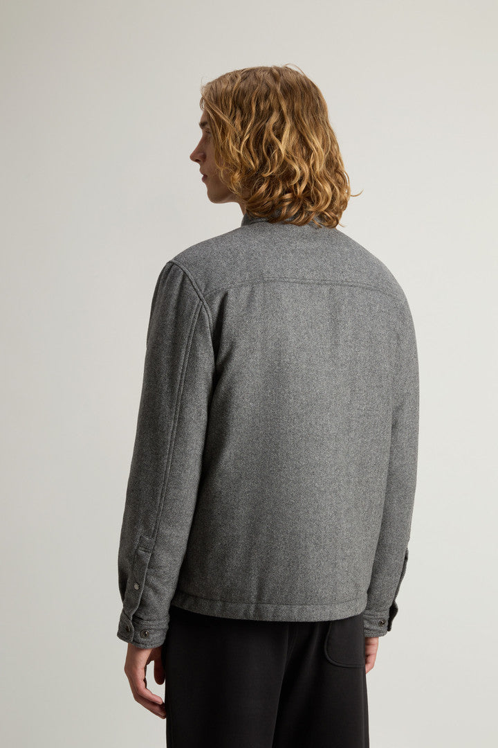 Alaskan Check Overshirt in Recycled Italian Wool Blend (Oatmeal Check) - Detail View 2