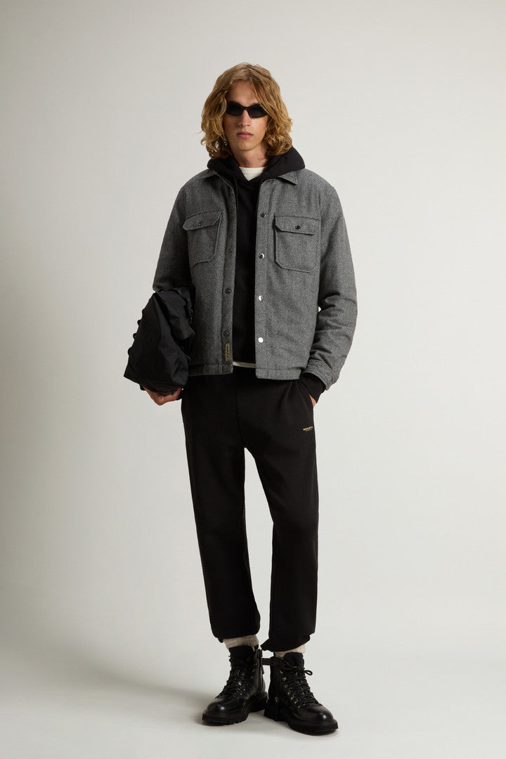 Alaskan Check Overshirt in Recycled Italian Wool Blend (Oatmeal Check) - Detail View 1
