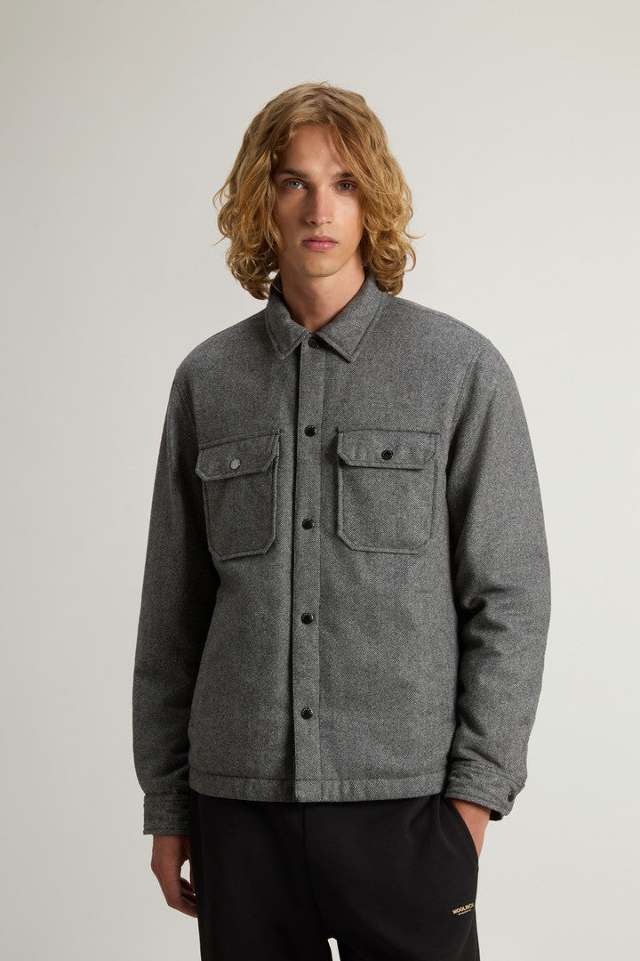 Alaskan Check Overshirt in Recycled Italian Wool Blend (Oatmeal Check) - Main View