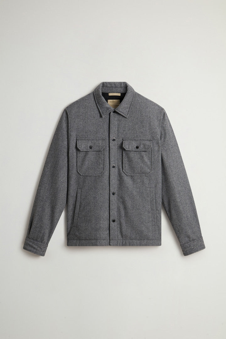 Alaskan Check Overshirt in Recycled Italian Wool Blend (Charcoal Buffalo) - Detail View 12