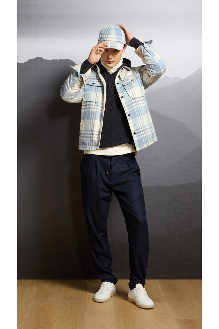 Alaskan Check Overshirt in Recycled Italian Wool Blend (Oatmeal Check) - Detail View 8