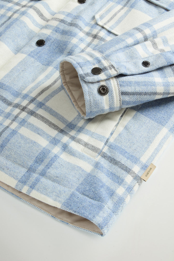 Alaskan Check Overshirt in Recycled Italian Wool Blend (Oatmeal Check) - Detail View 6