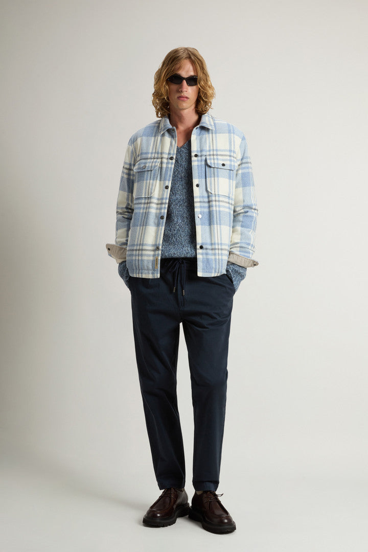 Alaskan Check Overshirt in Recycled Italian Wool Blend (Oatmeal Check) - Detail View 1