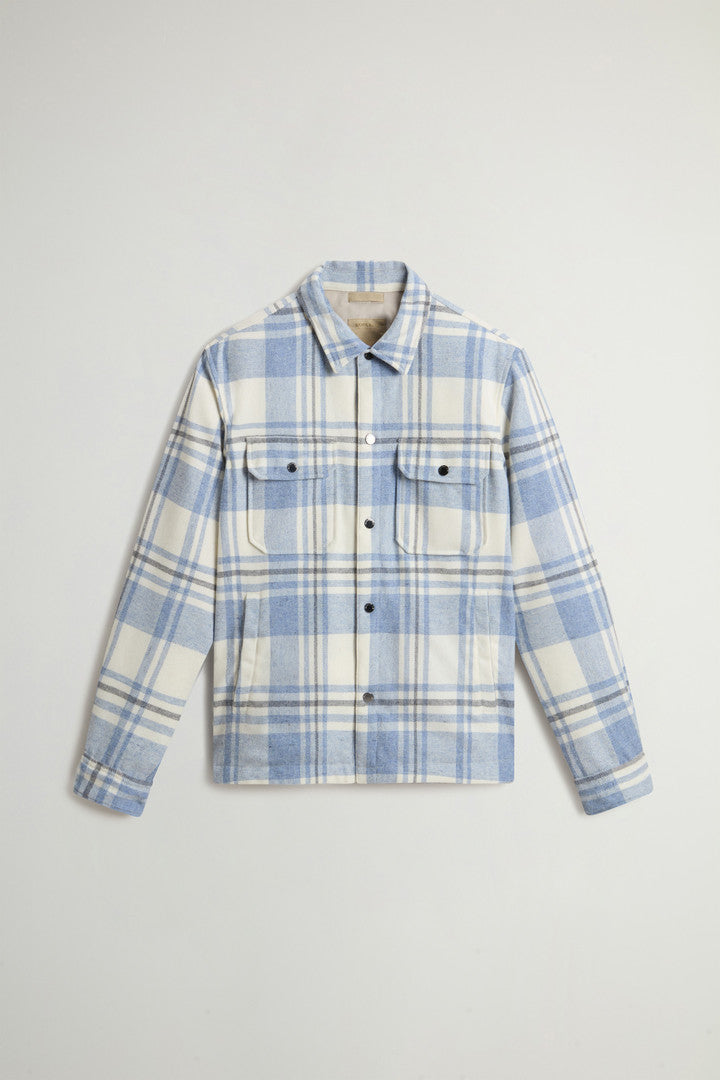 Alaskan Check Overshirt in Recycled Italian Wool Blend (Charcoal Buffalo) - Detail View 11
