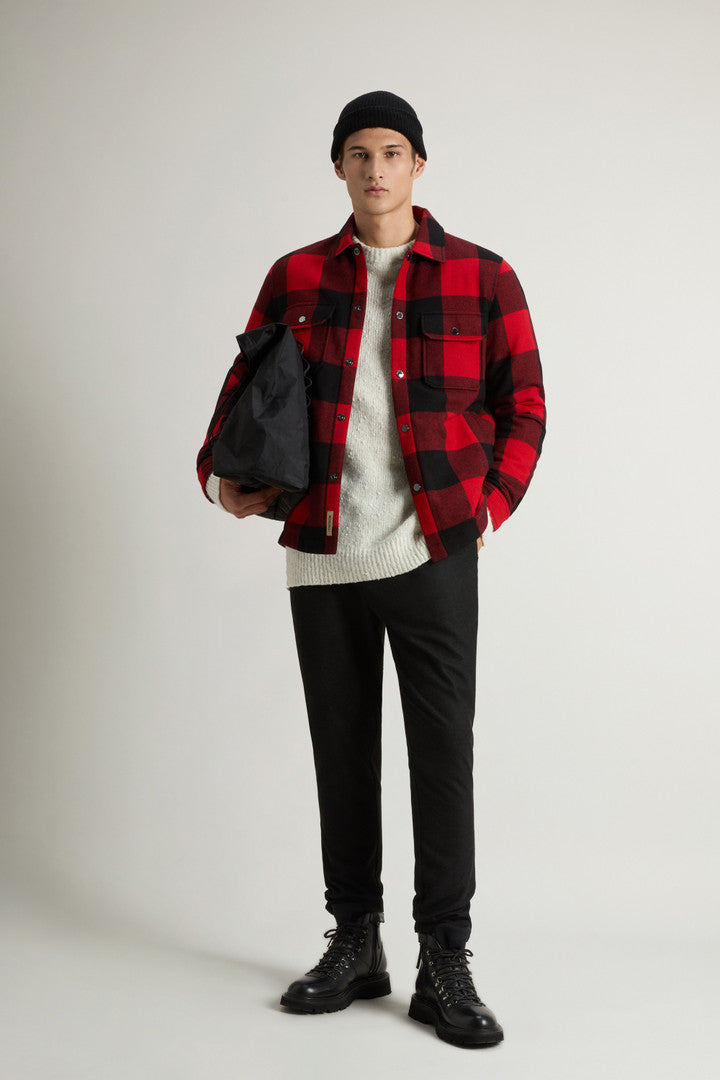 Alaskan Check Overshirt in Recycled Italian Wool Blend (Oatmeal Check) - Detail View 1
