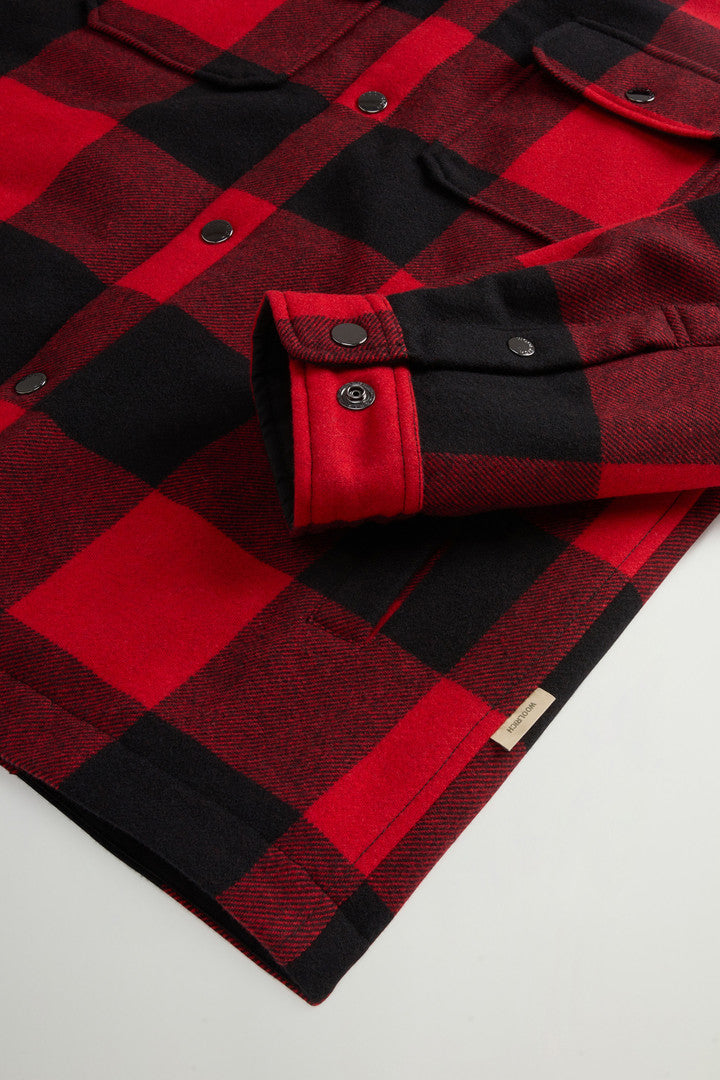 Alaskan Check Overshirt in Recycled Italian Wool Blend (Oatmeal Check) - Detail View 6