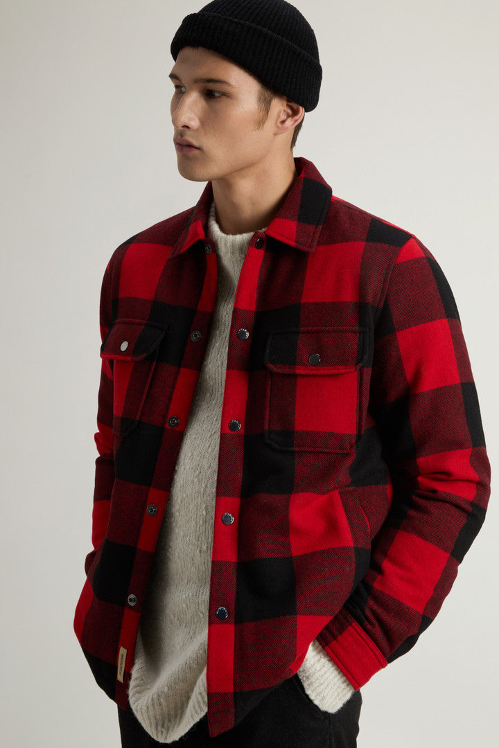Alaskan Check Overshirt in Recycled Italian Wool Blend (Oatmeal Check) - Detail View 3