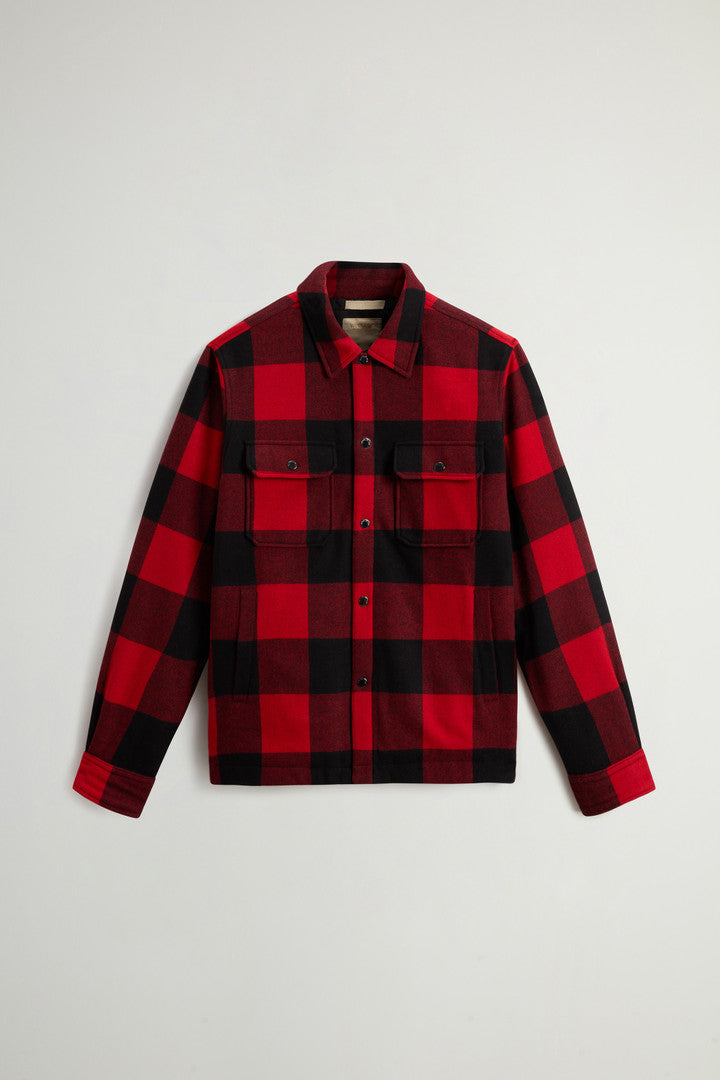 Alaskan Check Overshirt in Recycled Italian Wool Blend (Charcoal Buffalo) - Detail View 10