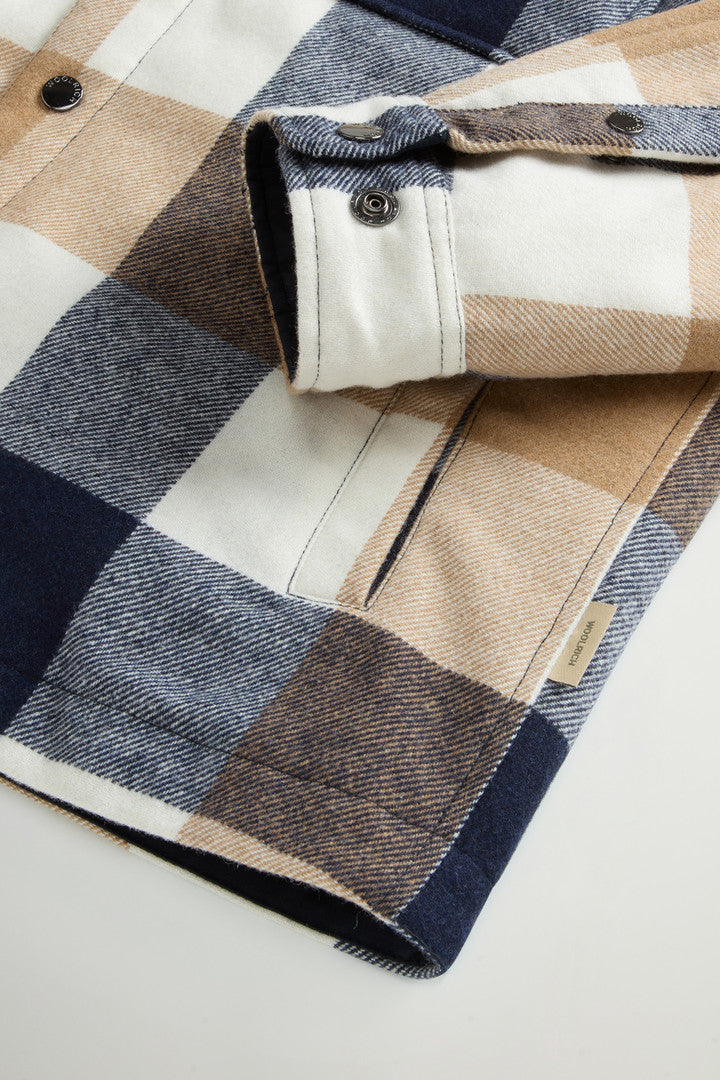 Alaskan Check Overshirt in Recycled Italian Wool Blend (Oatmeal Check) - Detail View 6
