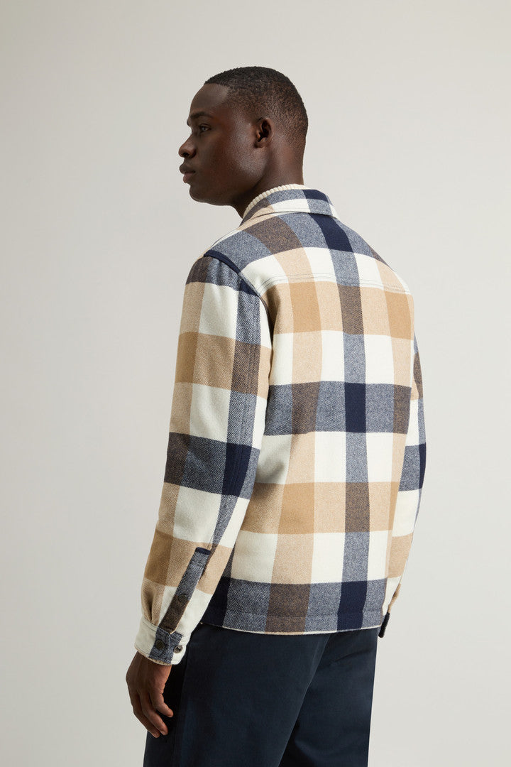 Alaskan Check Overshirt in Recycled Italian Wool Blend (Oatmeal Check) - Detail View 2