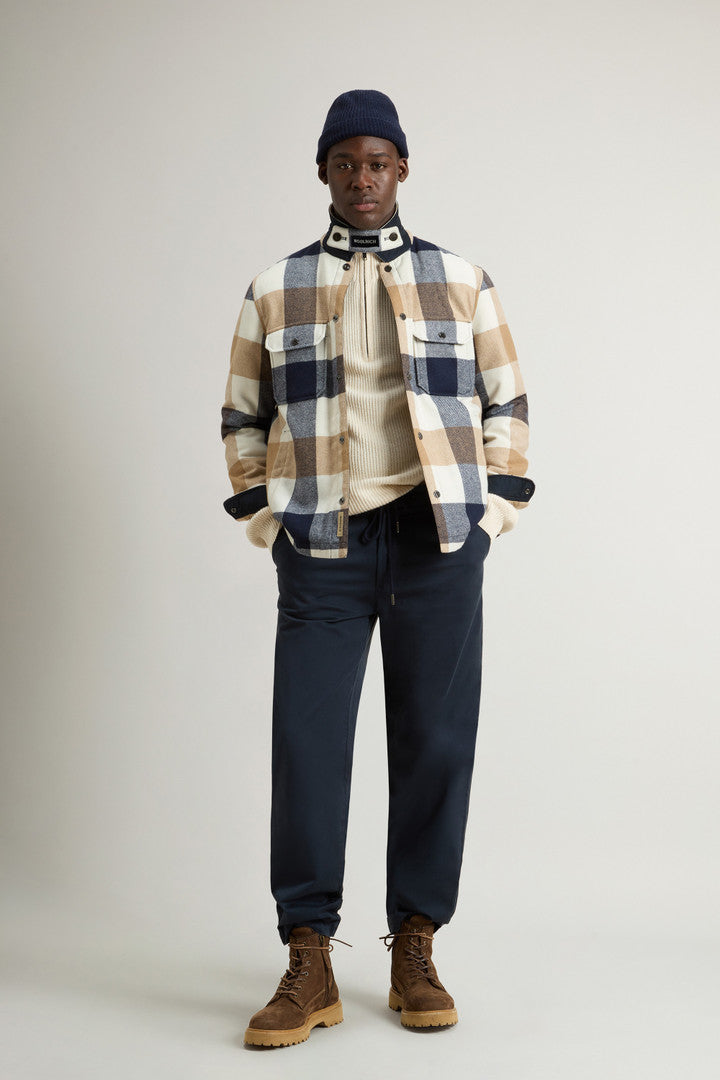 Alaskan Check Overshirt in Recycled Italian Wool Blend (Oatmeal Check) - Detail View 1
