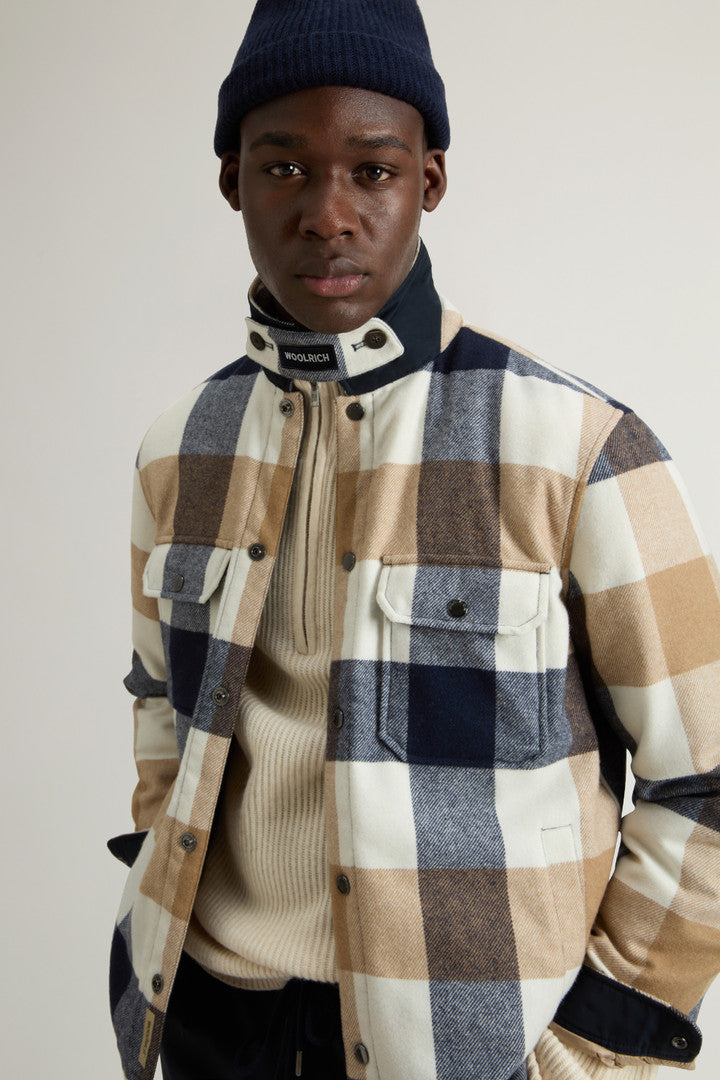 Alaskan Check Overshirt in Recycled Italian Wool Blend (Oatmeal Check) - Detail View 3