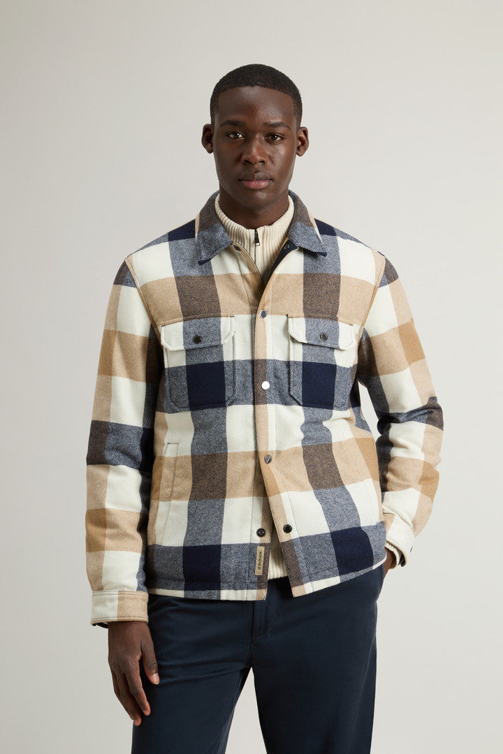 Alaskan Check Overshirt in Recycled Italian Wool Blend (Oatmeal Check) - Main View