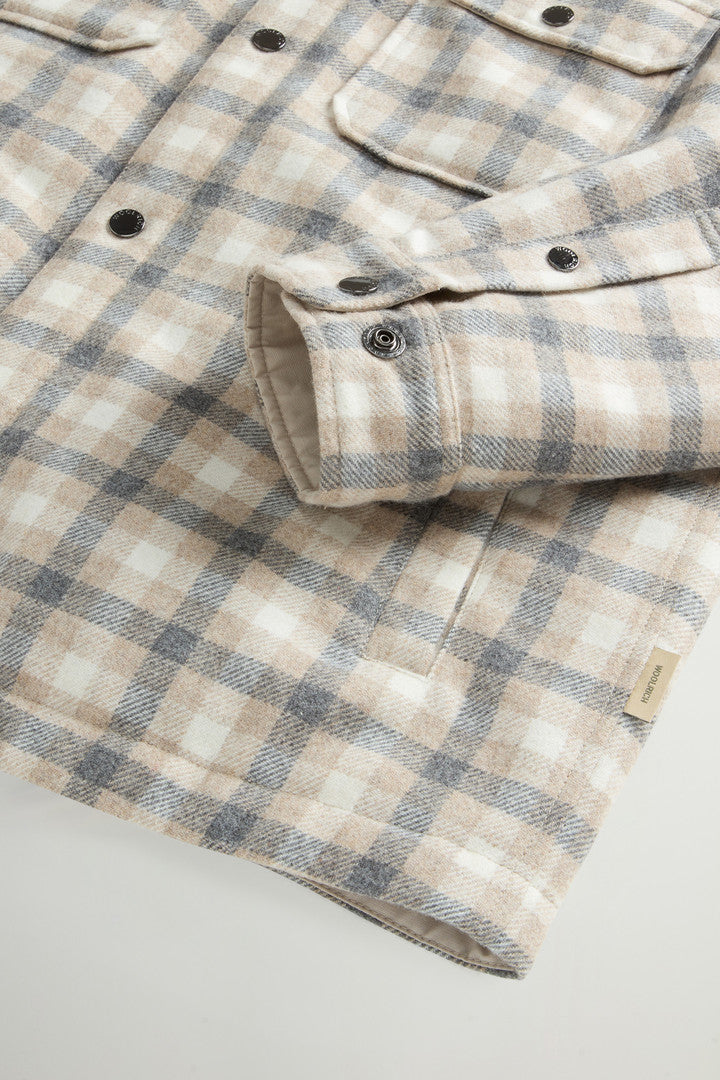 Alaskan Check Overshirt in Recycled Italian Wool Blend (Oatmeal Check) - Detail View 6