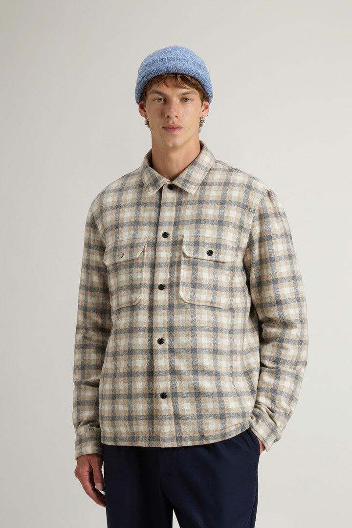 Alaskan Check Overshirt in Recycled Italian Wool Blend (Oatmeal Check) - Main View
