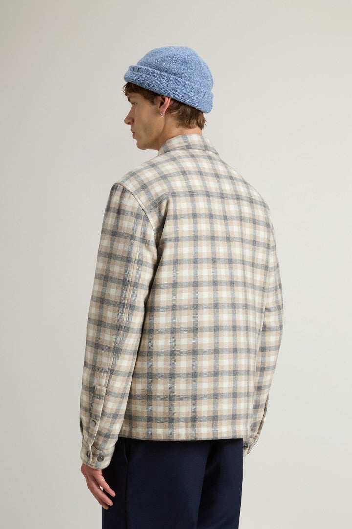 Alaskan Check Overshirt in Recycled Italian Wool Blend (Oatmeal Check) - Detail View 2