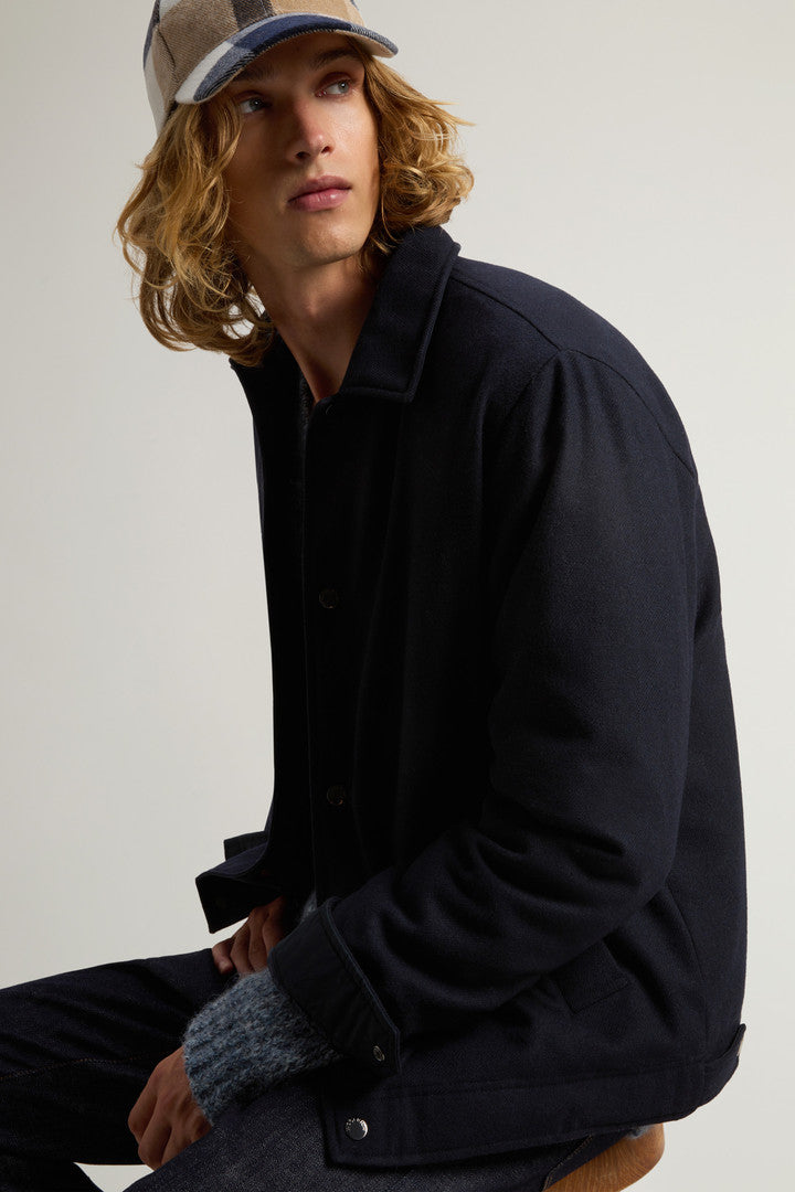 Keating Overshirt in Recycled Italian Wool Blend (Melton Blue) - Detail View 4