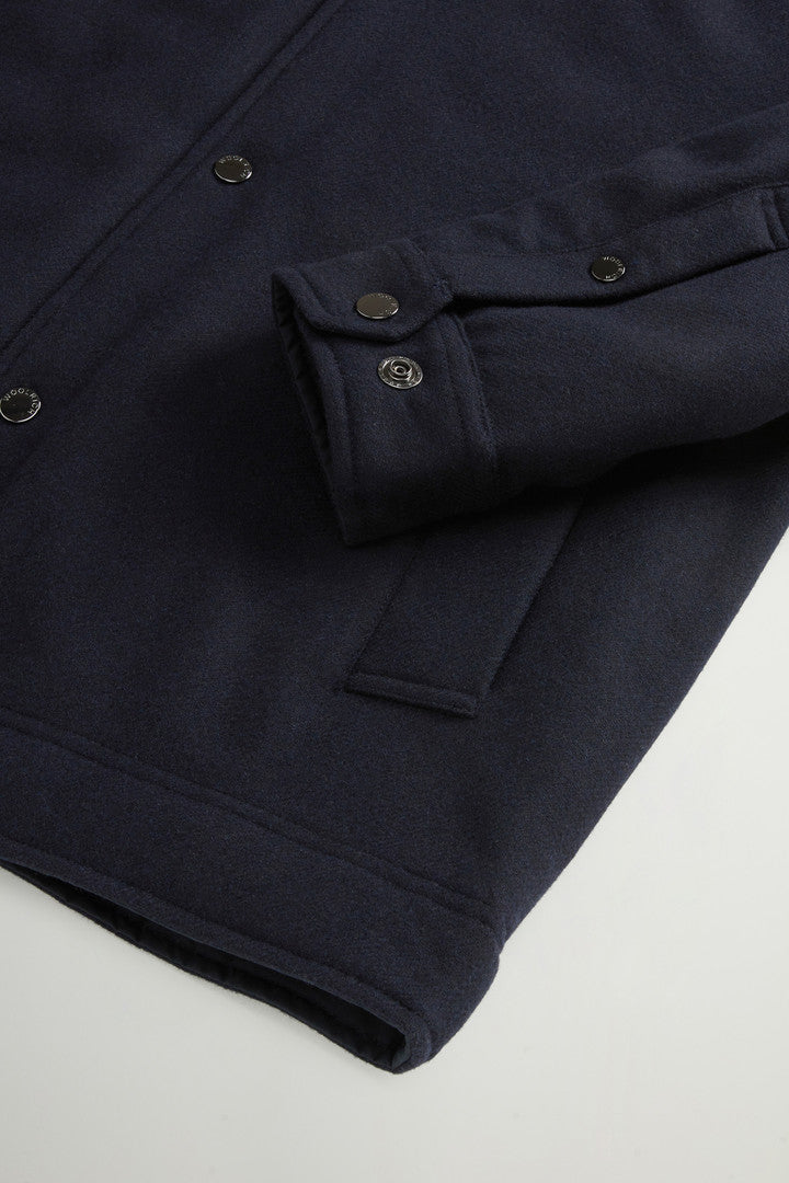 Keating Overshirt in Recycled Italian Wool Blend (Melton Blue) - Detail View 6